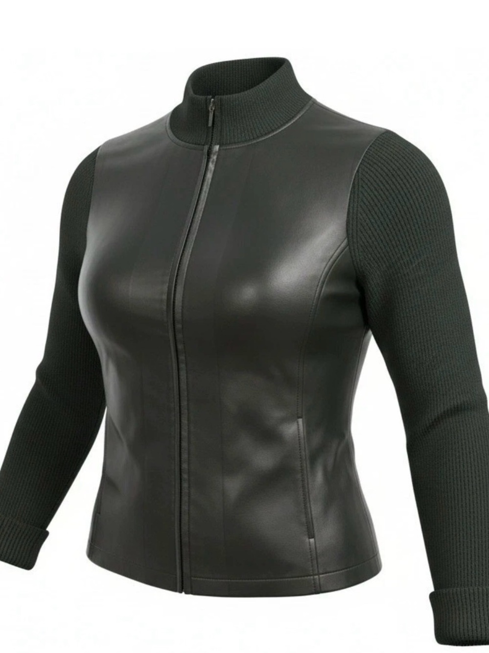 Vtg 90s Pendleton Full Zip Sweater Jacket Womens L Black Leather Merino Wool - Picture 2 of 15